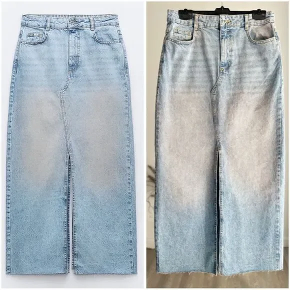 ZARA Z1975 PINK WASHED SLIT DENIM SKIRT - Picture 2 of 13